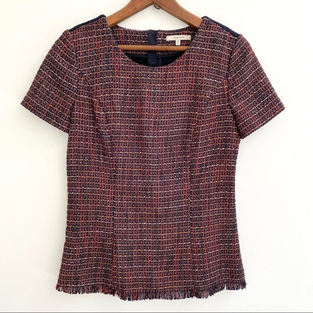 Stitch Fix 41 Hawthorn Karius tweed navy blue Ponte knit top size medium